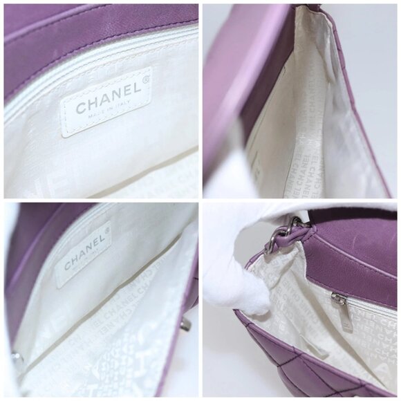 CHANEL Matelasse Chain Shoulder Bag Lamb Skin Purple CC Auth 110303AV - Picture 15 of 16